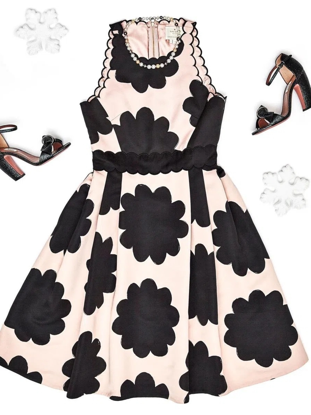 kate spade Pink & Black Scalloped Floral Fit-and-Flare Dress